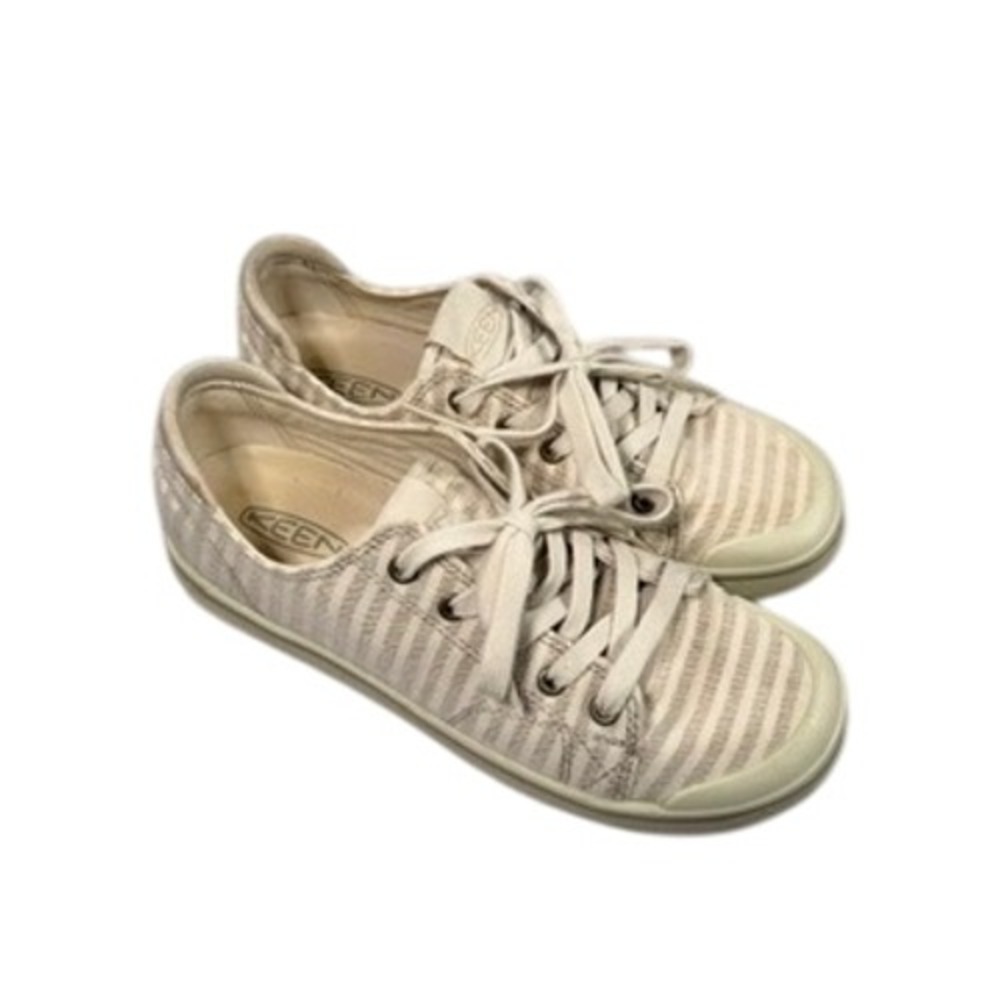 Keen Elsa Striped Canvas Sneakers Size 8.5 Womens Cream Tan Low Top Shoes